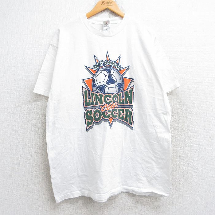 XL★古着 フルーツオブザルーム 半袖 ビンテージ Tシャツ メンズ 00年代 00s サッカー リンカーン コットン クルーネック 白 ホワイト 25aug29 中古