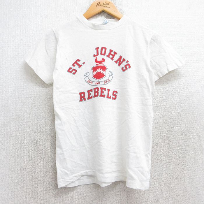 【20%OFF】XS★古着 チャンピオン champion 半袖 ビンテージ Tシャツ メンズ 90年代 90s セントジョンズ REBELS コットン クルーネック USA製 白 ホワイト 【spe】 25aug29 中古