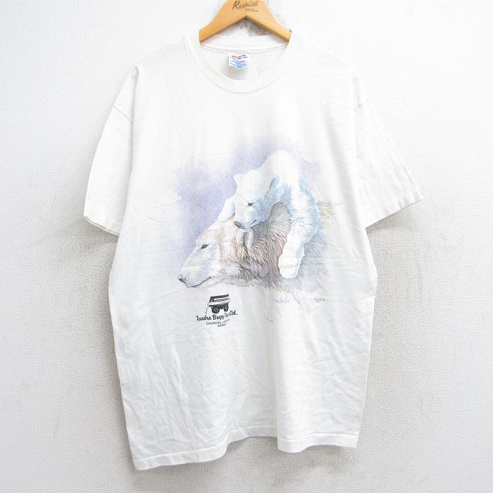 【50%OFF】XL★古着 ヘインズ Hanes 半袖 ビンテージ Tシャツ メンズ 90年代 90s 白クマ ホワイト クルーネック 白 25aug29 中古