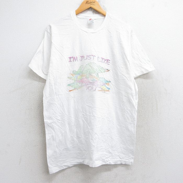 L★古着 ヘインズ Hanes 半袖 ビンテージ Tシャツ メンズ 80年代 80s カメレオン コットン クルーネック 白 ホワイト 25aug29 中古