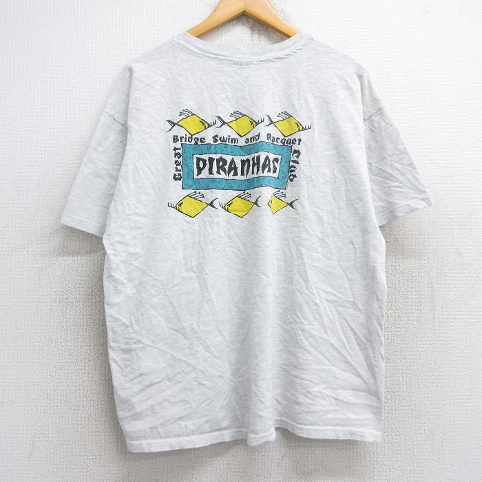 XL★古着 ヘインズ Hanes 半袖 ビンテージ Tシャツ メンズ 00年代 00s ピラニア 魚 胸ポケット付き クルーネック 薄グレー 霜降り 25aug29 中古