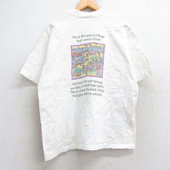 【50%OFF】L★古着 フルーツオブザルーム 半袖 ビンテージ Tシャツ メンズ 90年代 90s dreAAms パーク コットン クルーネック USA製 生成り 【spe】 25aug29 中古
