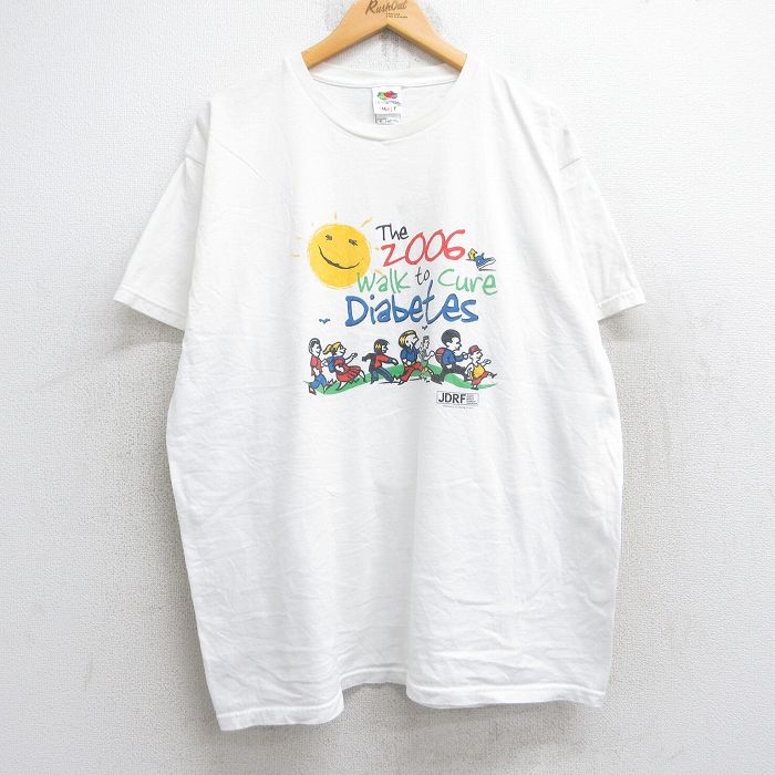 XL★古着 フルーツオブザルーム 半袖 ビンテージ Tシャツ メンズ 00年代 00s 企業広告 ウォーキング 太陽 大きいサイズ コットン クルーネック 白 ホワイト 25aug29 中古