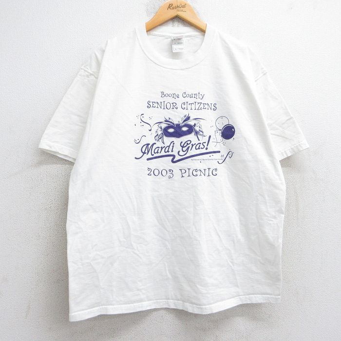 XL★古着 フルーツオブザルーム 半袖 ビンテージ Tシャツ メンズ 00年代 00s マルディグラ 仮面 コットン クルーネック 白 ホワイト 25aug29 中古