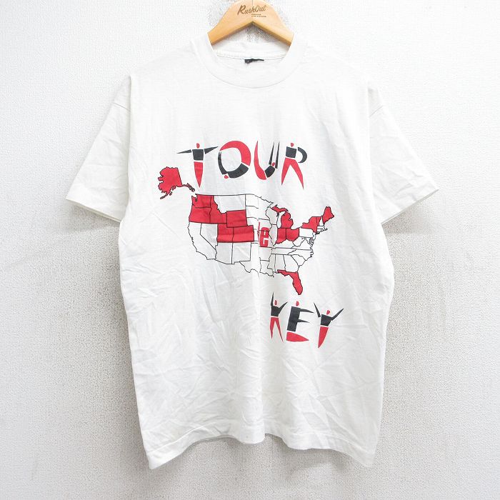 L★古着 半袖 ビンテージ Tシャツ メンズ 90年代 90s アメリカ カギ KEY クルーネック 白 ホワイト 【spe】 25aug29 中古