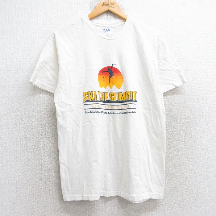 【20%OFF】M★古着 ヘインズ Hanes 半袖 ビンテージ Tシャツ メンズ 80年代 80s スキー コロラド コットン クルーネック USA製 白 ホワイト 25aug29 中古