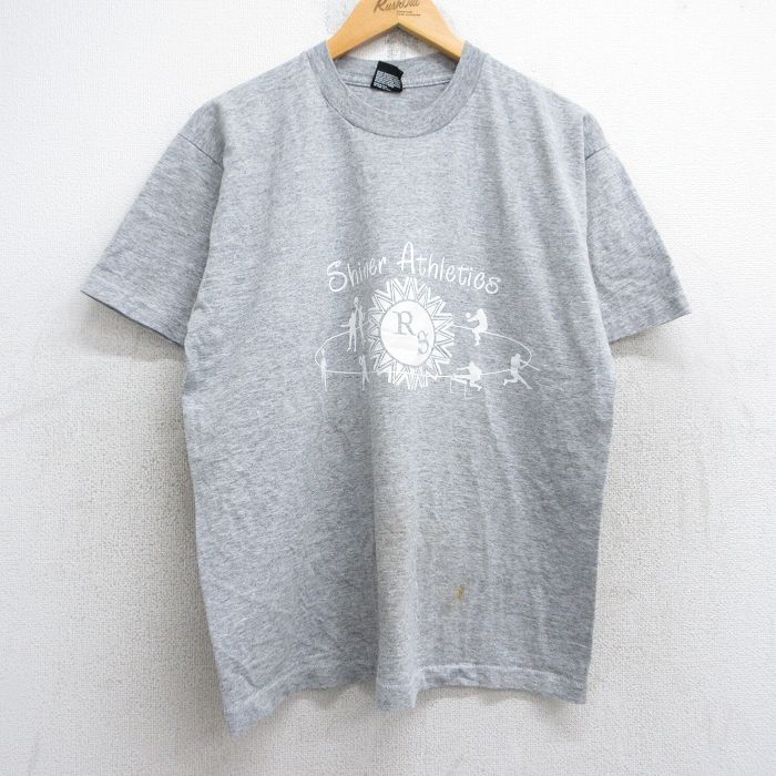 L★古着 フルーツオブザルーム 半袖 ビンテージ Tシャツ メンズ 90年代 90s Shiner Athletics クルーネック USA製 グレー 霜降り 25aug29 中古