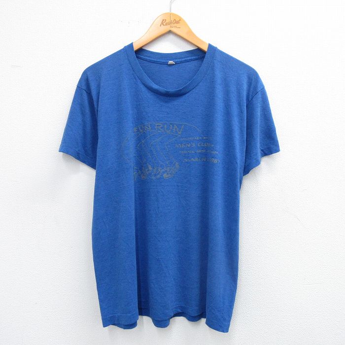 L★古着 スクリーンスターズ 半袖 ビンテージ Tシャツ メンズ 80年代 80s マラソン クルーネック USA製 青 ブルー 25aug30 中古