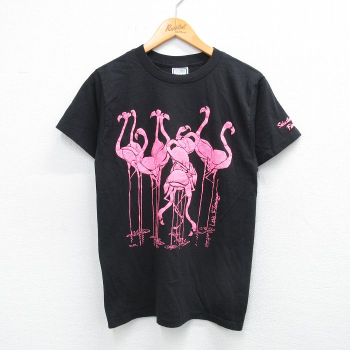 【20%OFF】M★古着 半袖 ビンテージ Tシャツ メンズ 80年代 80s フラミンゴ クルーネック USA製 【spe】 25aug30 中古
