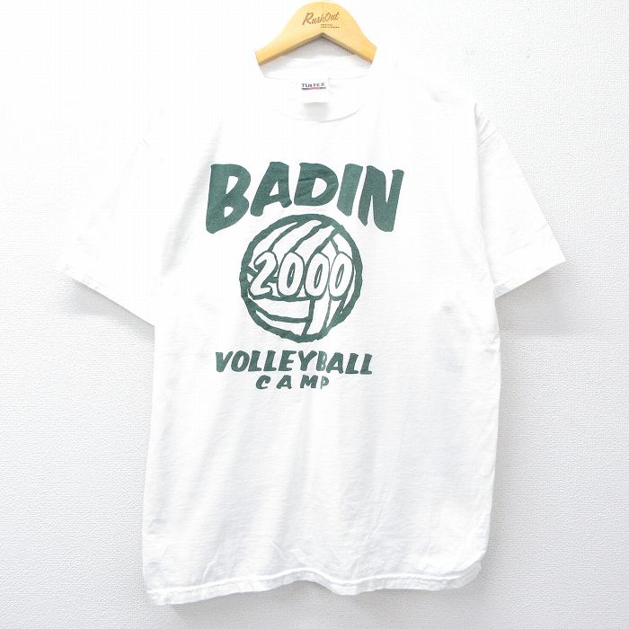 L★古着 TULTEX 半袖 ビンテージ Tシャツ メンズ 00年代 00s BADIN バレーボール コットン クルーネック 白 ホワイト 25sep01 中古