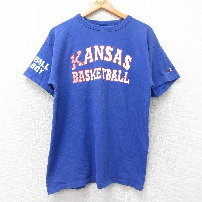 チャンピオン 90s 半袖Tシャツ FANSAS ブルー L | 古着
