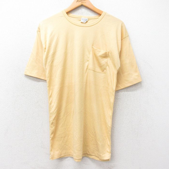 S★古着 半袖 ビンテージ Tシャツ メンズ 90年代 90s 無地 胸ポケット付き コットン クルーネック USA製 黄系 イエロー 25sep01 中古