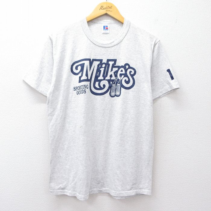 【20%OFF】L★古着 ラッセル 半袖 ビンテージ Tシャツ メンズ 90年代 90s Mikes スニーカー クルーネック USA製 薄グレー 霜降り 25sep01 中古