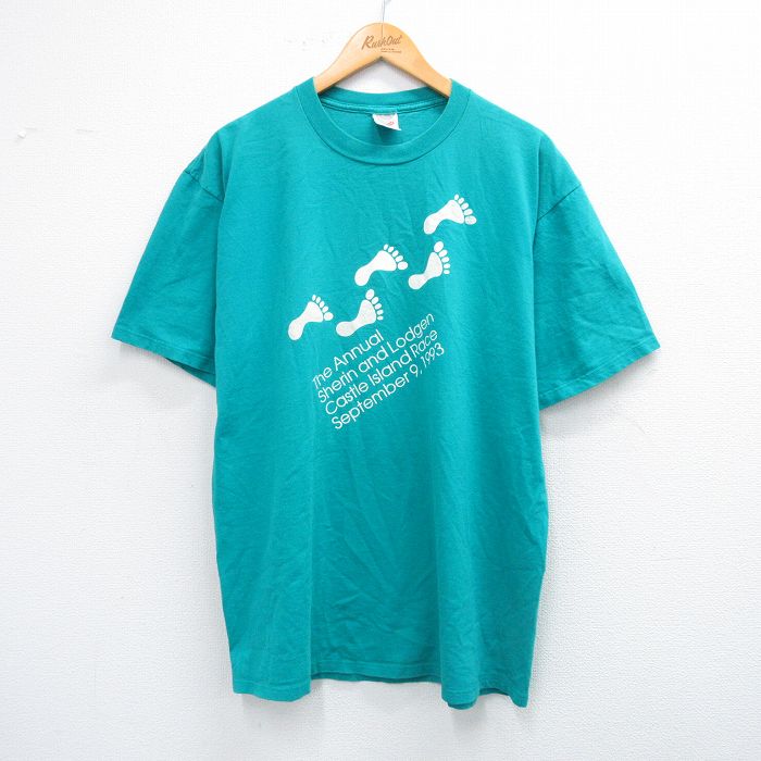 ジャージーズ 90s 半袖Tシャツ 足跡 グリーン XL | 古着