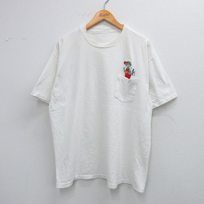 【20%OFF】XL★古着 半袖 ビンテージ Tシャツ メンズ 90年代 90s 男の子 胸ポケット付き クルーネック 白 ホワイト 25sep01 中古