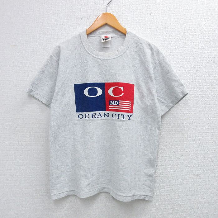 L★古着 半袖 ビンテージ Tシャツ メンズ 90年代 90s オーシャンシティ クルーネック USA製 薄グレー 霜降り 25sep01 中古