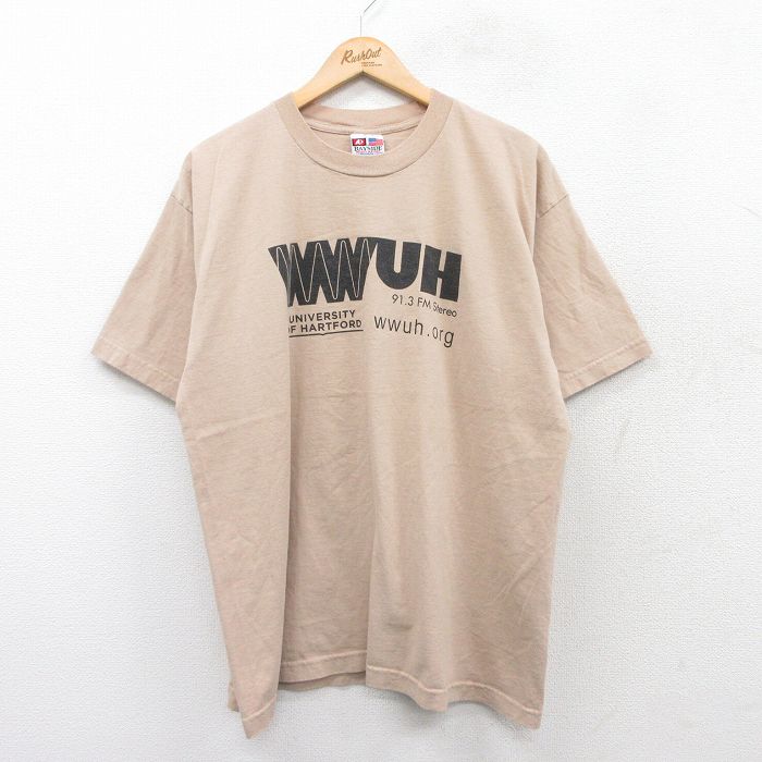 XL★古着 半袖 ビンテージ Tシャツ メンズ 00年代 00s ラジオ ハートフォールド 大学 コットン クルーネック USA製 ベージュ カーキ 25sep01 中古