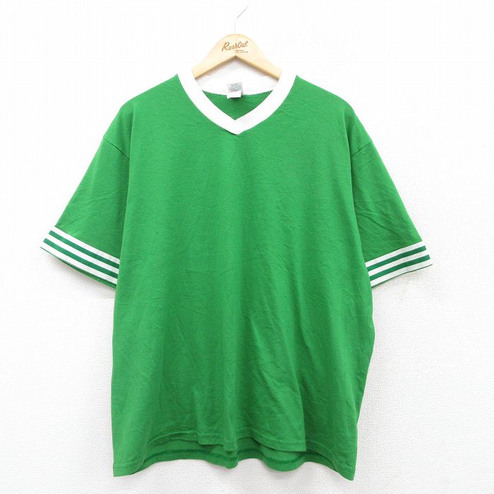 XL★古着 半袖 ビンテージ Tシャツ メンズ 80年代 80s 無地 大きいサイズ Vネック 緑他 グリーン 25sep01 中古