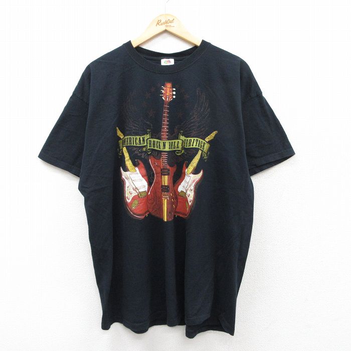 XL★古着 フルーツオブザルーム 半袖 ビンテージ Tシャツ メンズ 00年代 00s ギター 大きいサイズ コットン クルーネック 黒 ブラック 25sep01 中古