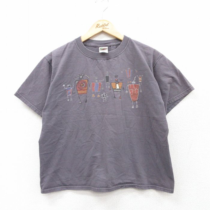 【20%OFF】L★古着 フルーツオブザルーム 半袖 ビンテージ Tシャツ メンズ 00年代 00s 壁画 コットン クルーネック グレー系 25sep02 中古