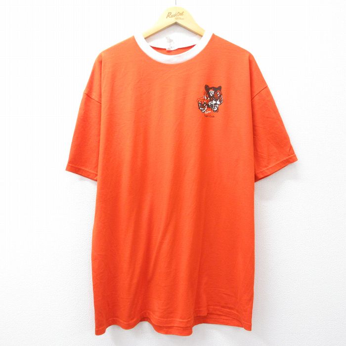 XL★古着 半袖 ビンテージ Tシャツ メンズ 80年代 80s タイガー ホーイスカウト 大きいサイズ ロング丈 クルーネック USA製 オレンジ 【spe】 25sep02 中古