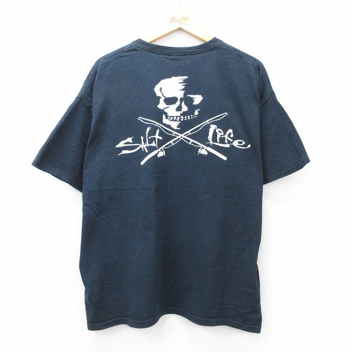 【20%OFF】XL★古着 半袖 ビンテージ Tシャツ メンズ 00年代 00s スカル SALTLIFE 胸ポケット付き 大きいサイズ コットン クルーネック 黒 ブラック 25sep02 中古
