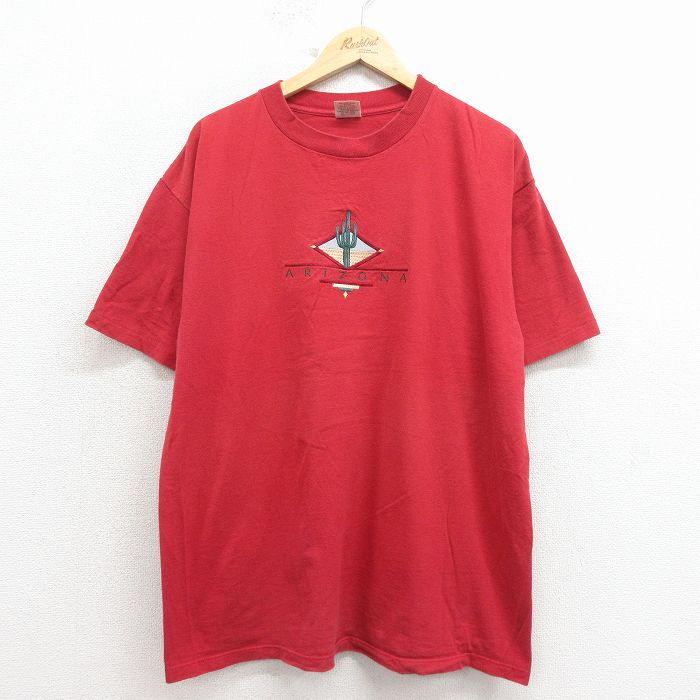 アリゾナ 90s 半袖Tシャツ 刺繍 バーガンディ メンズXL相当 | 古着