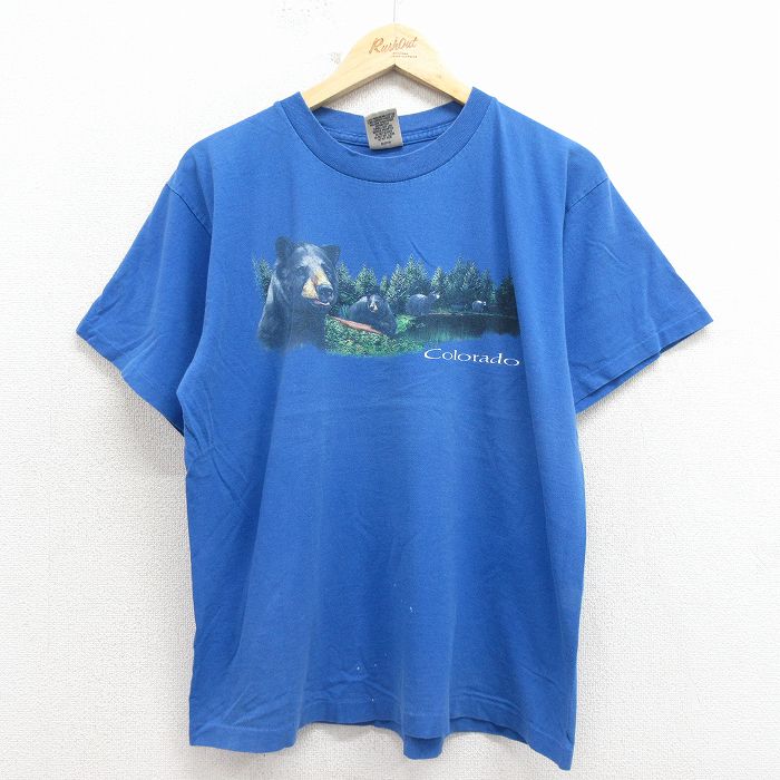 90s 半袖Tシャツ クマ ブルー メンズL相当 | 古着