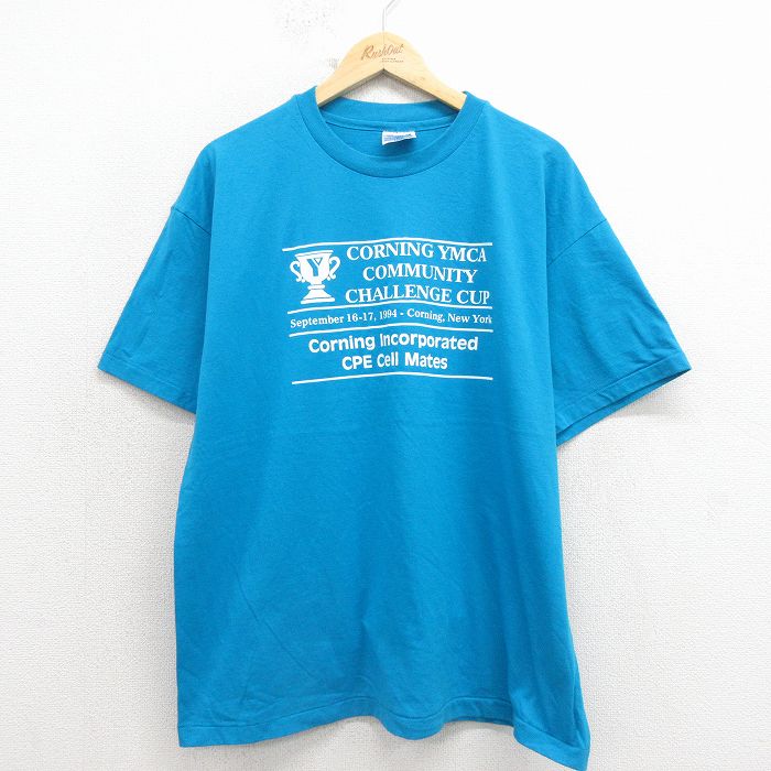 ヘインズ 90s 半袖Tシャツ YMCA ブルー メンズXL相当 | 古着