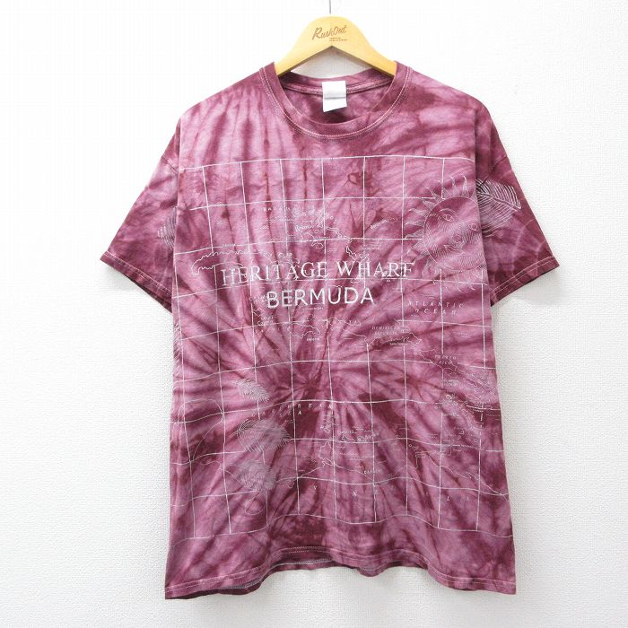 XL★古着 半袖 ビンテージ Tシャツ メンズ 00年代 00s BERMUDA コットン クルーネック エンジ他 タイダイ 26apr06