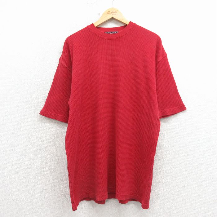 XL★古着 半袖 ビンテージ サーマル Tシャツ メンズ 90年代 90s 無地 大きいサイズ コットン クルーネック USA製 赤 26apr07