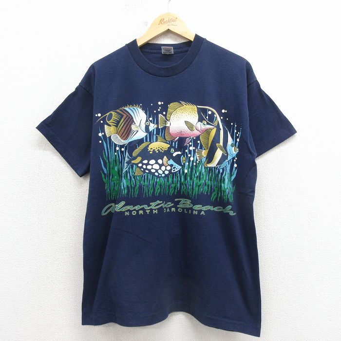 フルーツオブザルーム 90s 半袖Tシャツ 魚 ネイビー メンズXL相当 | 古着