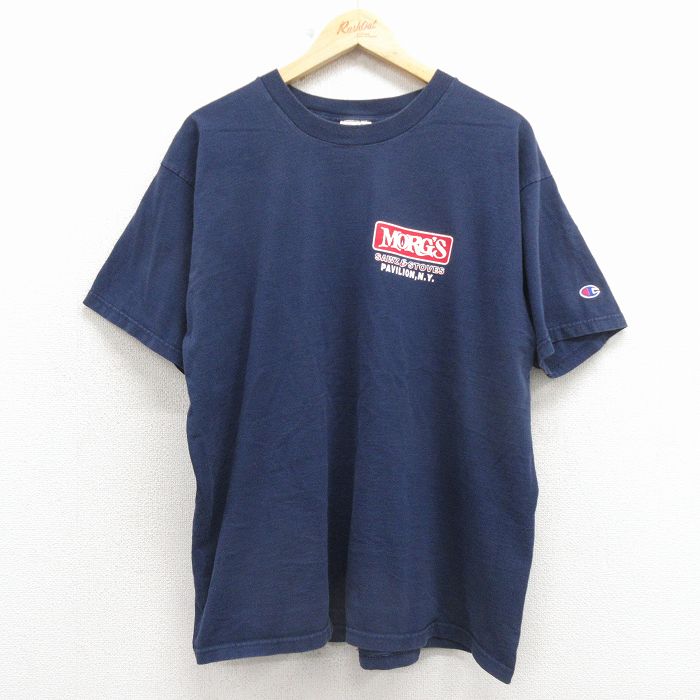 XL★古着 チャンピオン champion 半袖 ビンテージ Tシャツ メンズ 00年代 00s MORGS 大きいサイズ コットン クルーネック 紺 26apr07