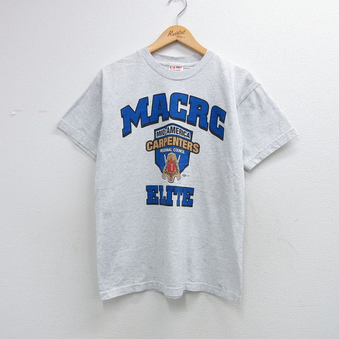 M★古着 半袖 ビンテージ Tシャツ メンズ 00年代 00s MACRC ELITE コットン クルーネック USA製 薄グレー 霜降り 26apr07