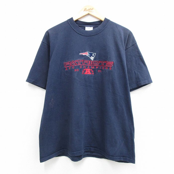 XL★古着 All Sport 半袖 ビンテージ Tシャツ メンズ 00年代 00s NFL ニューイングランドペイトリオッツ 刺繍 コットン クルーネック 紺 26apr07