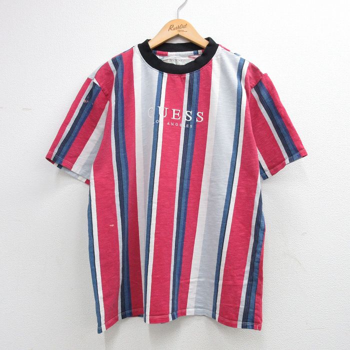 ゲス XL 半袖Tシャツ ビッグロゴ刺繍 ピンク | 古着