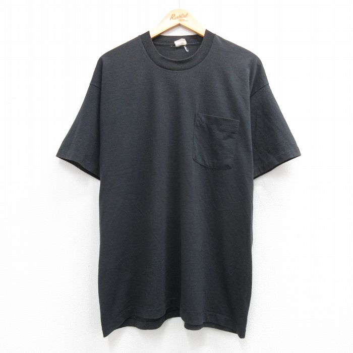 XL★古着 フルーツオブザルーム 半袖 ビンテージ Tシャツ メンズ 80年代 80s 無地 胸ポケット付き 大きいサイズ クルーネック USA製 黒【spe】 26apr08