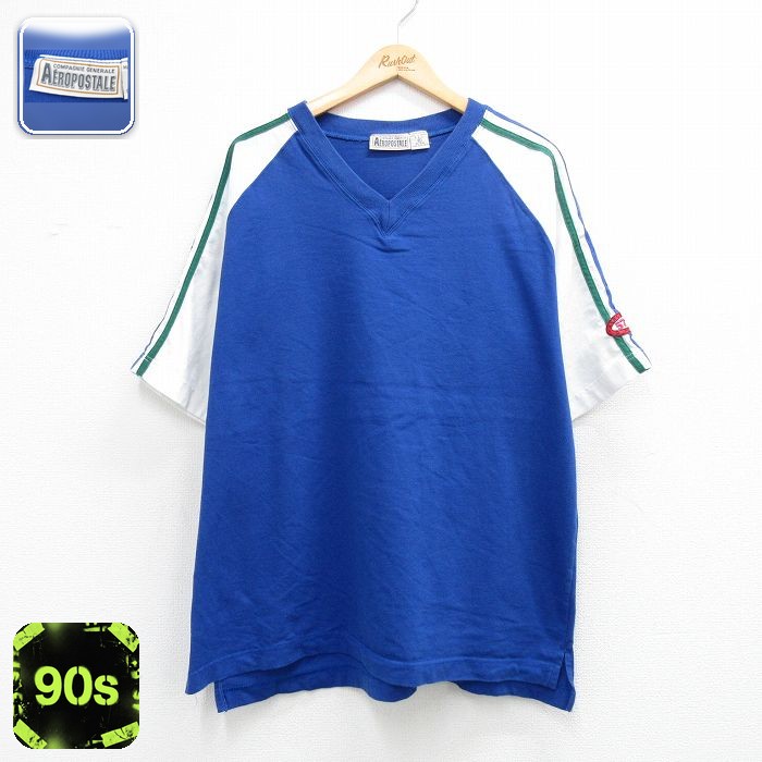 エアロポステール 90s 半袖Tシャツ 57 ブルー メンズXL相当 | 古着