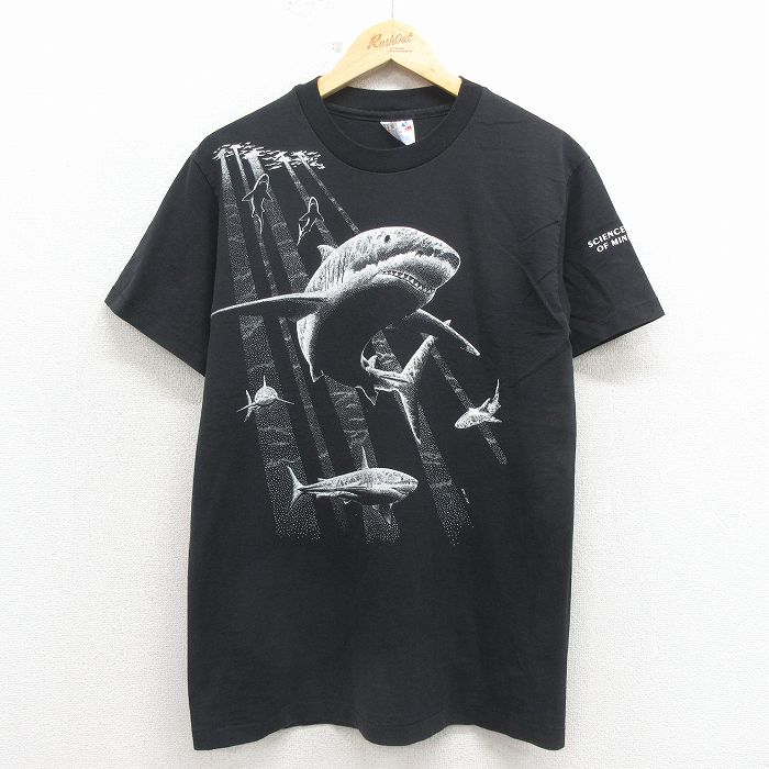 ヘインズ 90s 半袖Tシャツ サメ ブラック メンズM相当 | 古着