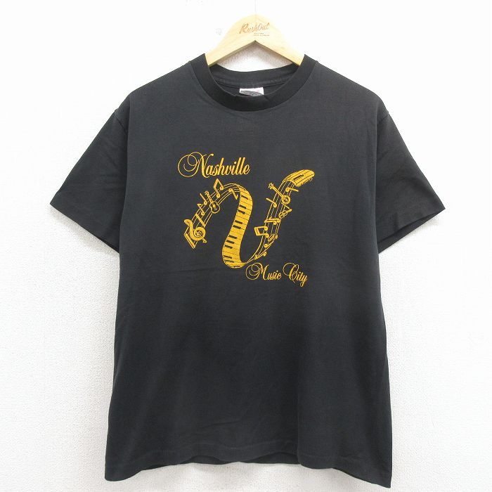 L★古着 半袖 ビンテージ Tシャツ メンズ 80年代 80s ナッシュビル クルーネック USA製 黒 26apr11