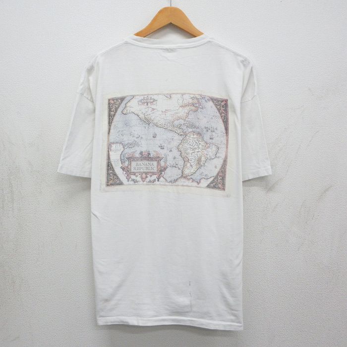 バナナリパブリック 90s 半袖Tシャツ 世界地図 ホワイト メンズXL相当 | 古着