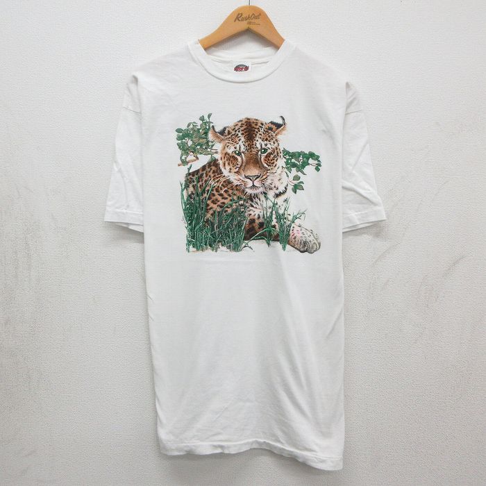 90s 半袖Tシャツ ヒョウ ホワイト メンズXL相当 | 古着