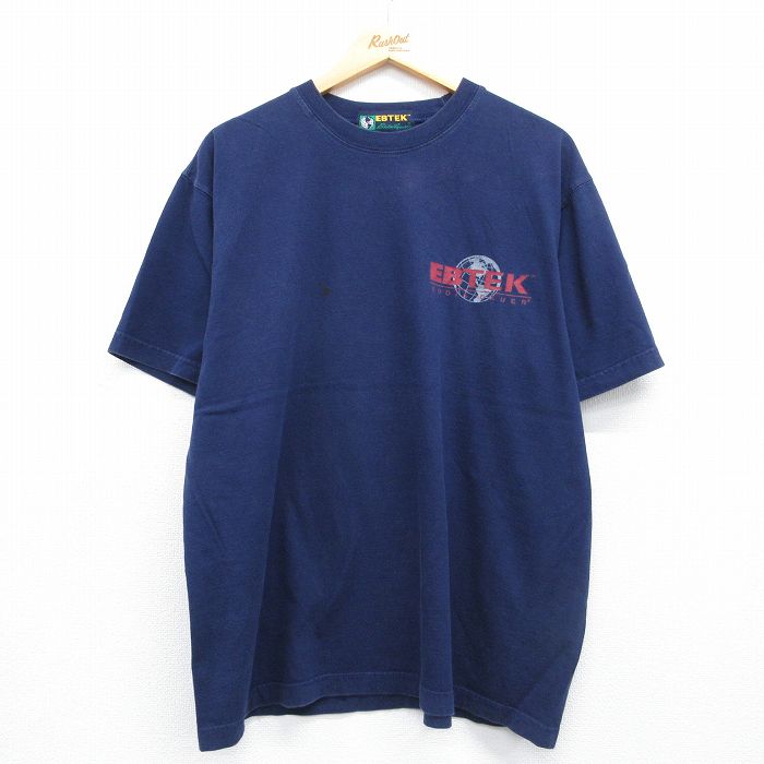 XL★古着 エディーバウアー EBTEK 半袖 ビンテージ Tシャツ メンズ 00年代 00s ワンポイントロゴ 大きいサイズ コットン クルーネック カナダ製 ネイビー【spe】 26may16