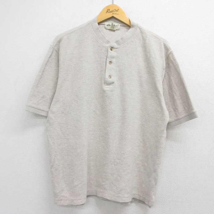 XL★古着 エディーバウアー 半袖 ビンテージ Tシャツ メンズ 00年代 00s 無地 鹿の子 コットン ヘンリーネック ベージュ【spe】 26may16