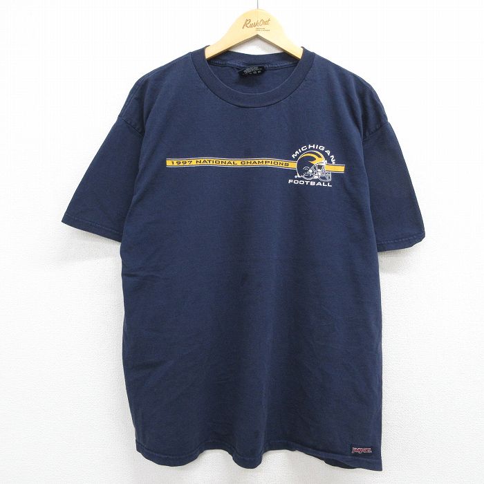 ジャンスポーツ 90s 半袖Tシャツ ミシガンフットボール ネイビー XL | 古着
