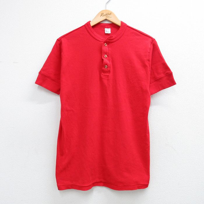 90s 半袖ヘンリーネックTシャツ レッド L | 古着