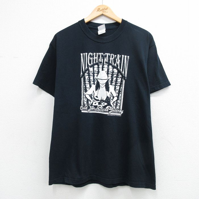 L★古着 半袖 ビンテージ Tシャツ メンズ 00年代 00s NIGHT TRAIN コットン クルーネック ブラック 26may16