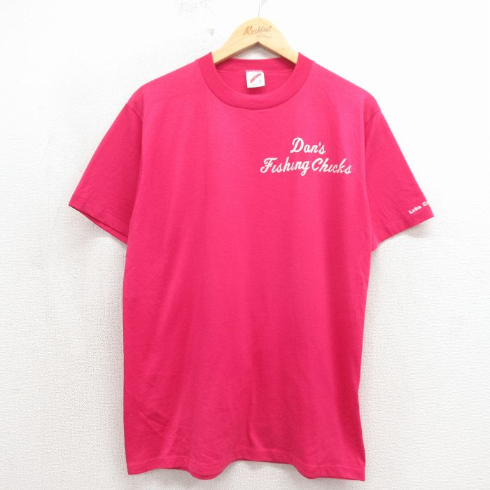 80s 半袖Tシャツ Dans フロッキープリント ピンク L | 古着