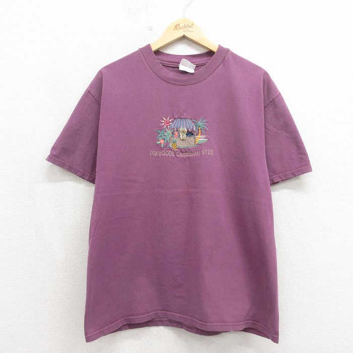 ヘインズ 90s 半袖Tシャツ FOXWOODS刺繍 バーガンディ L | 古着