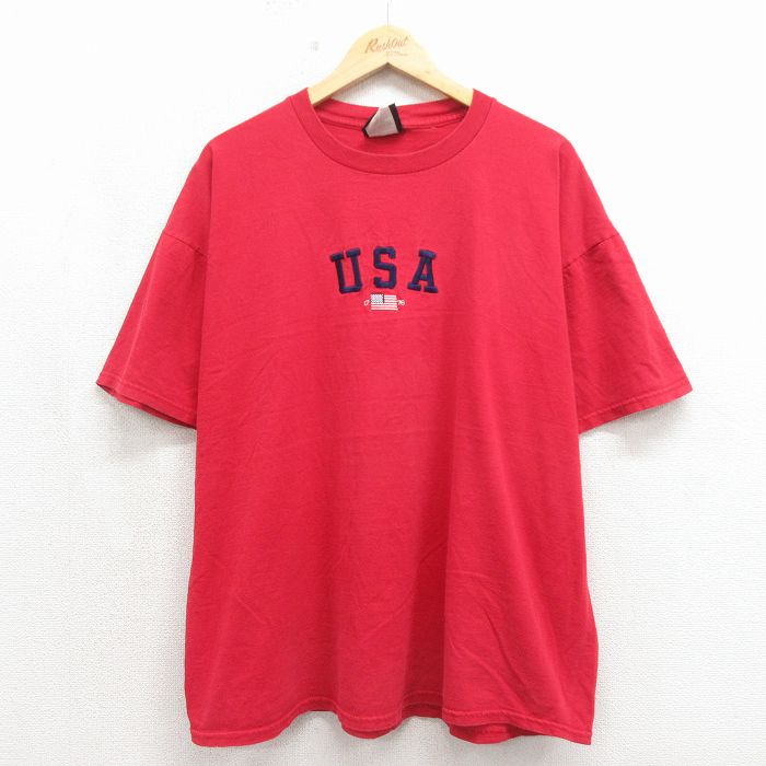 00s 半袖Tシャツ USAロゴ刺繍 レッド XL | 古着